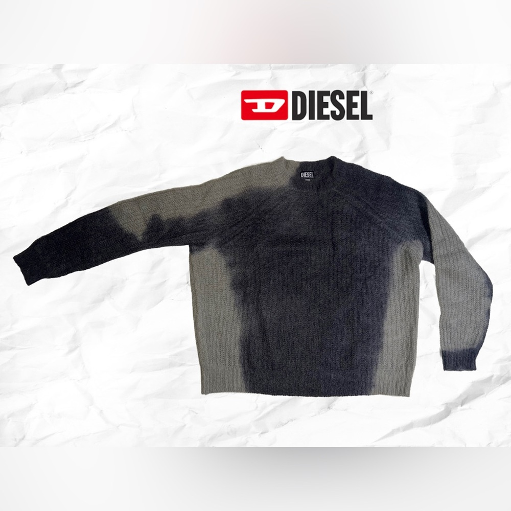 Diesel Men's Tie Dye Tan and Brown Mohair Blend Raglan Crewneck Sweater